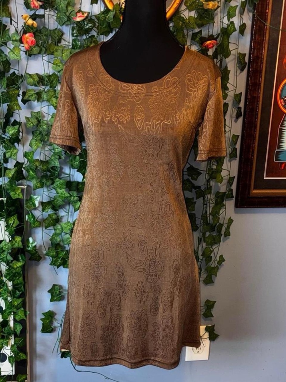 Brown y2k floral print mini dress (small)